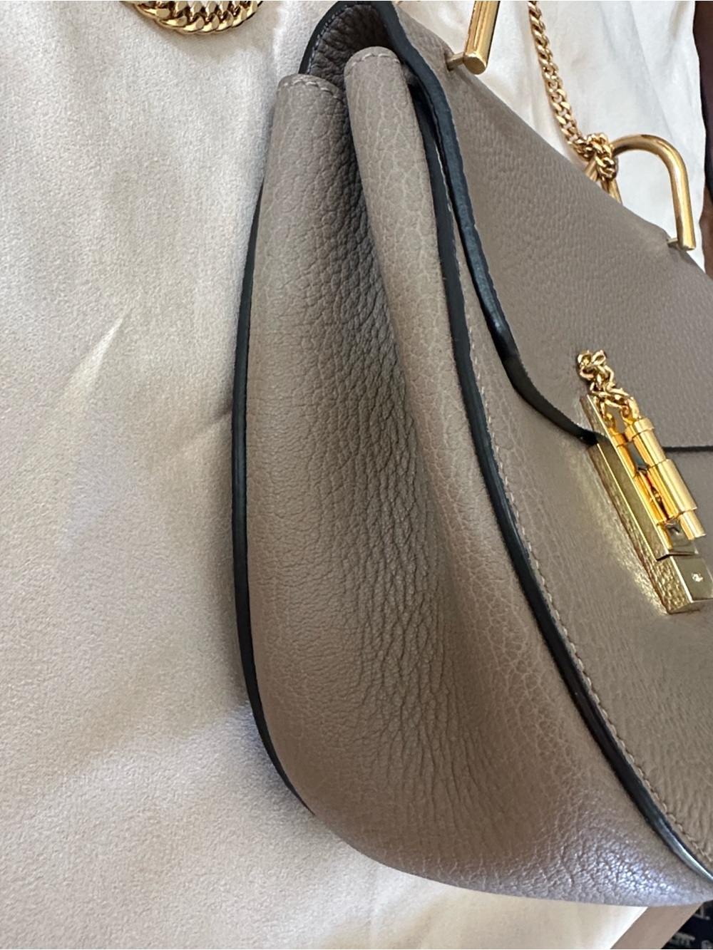Chloe Grained Lambskin Drew Shoulder Bag Motty Grey Gold chain and pin w/ CoA - Picture 4 of 13